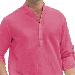 AMRIT TOP WEAR Men Solid Mandarin Collar Roll Up Sleeves Above Knee Kurta image 5