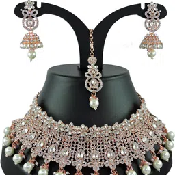 Anouk Rose Gold-Plated Stone Studded Jewellery Set-image-25