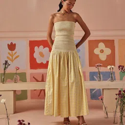 Sage by Mala Women Checked Strapless Gathered or Pleated Bandeau Maxi Dress-picture-18