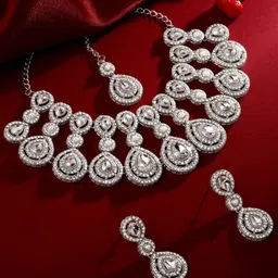 Atasi International Silver Plated & American Diamond Jewellery Set-image-19