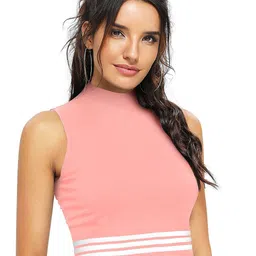 SHOPONBIT Women Horizontal Striped High Neck Crop Top image 2