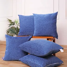 STITCHNEST Blue 5 Pieces Velvet Square Cushion Covers-image-32