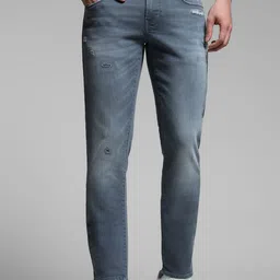Jack & Jones Men Slim Fit Low-Rise Mildly Distressed Light Fade Stretchable Jeans-picture-30