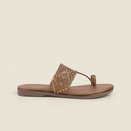 Metro Women Slip-On Open Toe T-Strap Leather Flats image 4