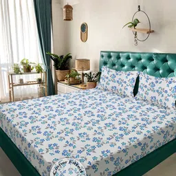 KLOTTHE White & Blue Printed 300 TC Fitted King Double Bedsheet Set-2.5mx2.25m-picture-24