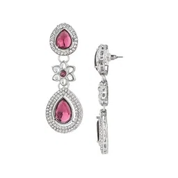 I Jewels Silver-Plated Artificial Stones Studded Teardrop Shaped Drop Earrings image 4