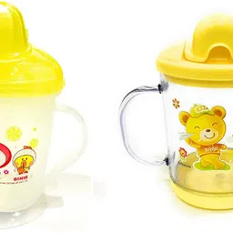 the little lookers Premium Quality Bpa Free Unbreakable Sippy Cup (Sipper Mugs for Kids/Children/Babies/Infants) Spout Infant PP Water/Juice Training Sipper Cup with Handles 200 ml(Yellow & Yellow)-picture-12