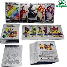 arniyavala Waterproof 55 pcs Silver Pokemon TCG Card Box V Series Vmax Gx Playing Card image 1