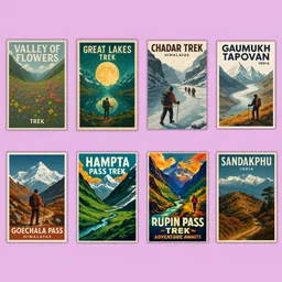 Trekker Room Decor | Chadar Trek, Gaumukh Tapovan, Goechala Pass, Great Lakes Trek, Hampta Pass | Wall Decor for Men | Adventure Travel Prints Paper Print-image-4