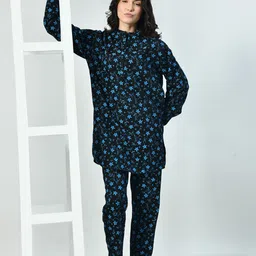 BAESD Floral Printed Mandarin Collar Pure Wool Kurta with Pyjamas image 3