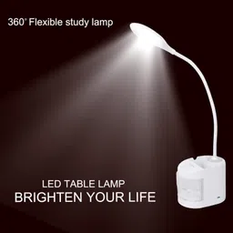 akr Rechargeable Flexible Desk Lamp with Organizer, Phone Holder, Night Light, with 3 Shades Touch Control Light Table Lamp for Dorm Room Study Desk Study Lamp (60 cm, White2) Table Lamp image 5