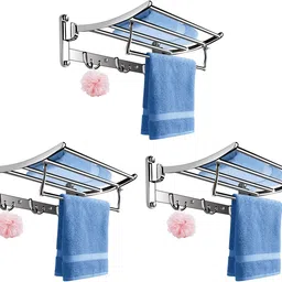 garbnoire Platinum Stainless Steel Folding Towel Rack 2 feet Long with Chrome Finish for Bathroom Accessory ( Pack of 3 ) Silver Towel Holder-picture-13