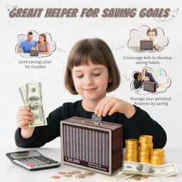 countrylink Wooden Money Saving Box 1 Lakh Goal with Number Marking Chart Coin Bank image 5