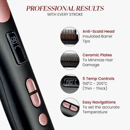 URBANYOG Hair Straightening Brush with Ceramic Coated Plates, 5 Temperature Controls Hair Styler image 4