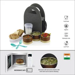nariya LUNCHBOX WITH 3 STEEL CONTAINER, 1 CASSEROLE, SPOON SET AND ZIPPER BAG 3 Containers Lunch Box image 3