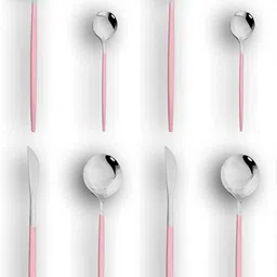 snehansh SH-SPOON -F- SILVER-PINK SET OF 8 Disposable Stainless Steel Table Spoon Set-picture-20