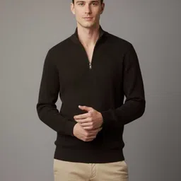 cat bunny Men Solid V Neck Brown Sweater-picture-21