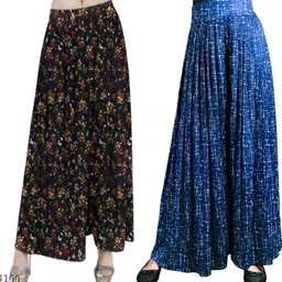 fashion bazaar Pack of 2 Women Flared Black, Blue Lycra Blend Trousers-picture-15