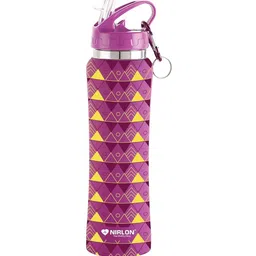 nirlon Purple Pyramid 750ml Flip Bot Stainless Steel Rubber Finish Water Bottle with Straw Lid image 5