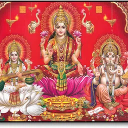 saf LAXMI SARASWATI GANESHA PAINTING Digital Reprint 11 inch x 14 inch Painting-picture-15