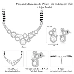 Peora Silver-Plated Artificial CZ Stone Studded and Beaded Mangalsutra image 2