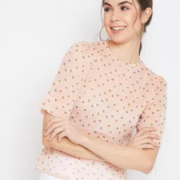 DELAN Peach-Coloured Floral Print Sheer Georgette Top image 2