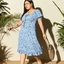 berrylush curve Women A-line Blue Midi/Calf Length Dress-picture-21