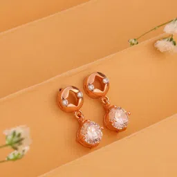 Classic Rose Gold Classic Stone Dangle Earrings Cubic Zirconia Silver Drops & Danglers-image-15