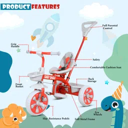 baby smile Baby Tricycle for Kids | Cycle with Parental Control Handle (1–3 Years) foldable toddler tricycle Tricycle image 2