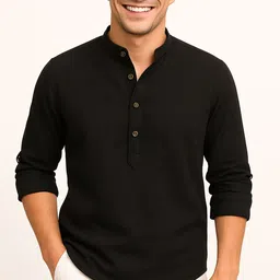 deneeja Men Solid Cotton Blend A-line Kurta image 5