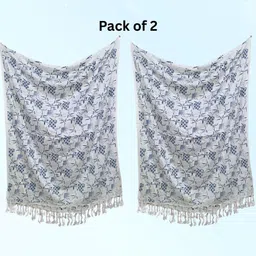 ogs Self Design, Printed, Floral Print Rayon Women Blue Scarf, Fancy Scarf, Stole image 2