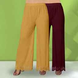 ecoundies Pack of 2 Women Straight Fit Multicolor Lycra Blend Trousers-picture-24