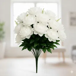 decorewithsara Artificial White Lotus Flowers with Green Leaves | Faux Home Decoration White Chrysanthemum Artificial Flower-picture-36
