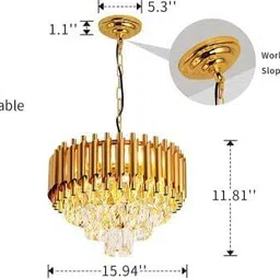 virya Crystal Gold Polish Metal 400mm Chandelier Hanging Ceiling Pendant Jhoomer Chandelier Ceiling Lamp image 4