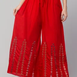 fambee Women Flared Red Viscose Rayon Trousers-picture-26