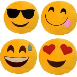 aaravi traders PACK OF 4 SMILEY P[ILLOW Microfibre Smiley Cushion Pack of 4-picture-22