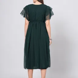oh mi dios Women Fit and Flare Dark Green, Red, White Midi/Calf Length Dress image 5