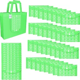 homestic Pack of 48 Smile Print Foldable Grocery/Shopping Bags For Women | Green-picture-29