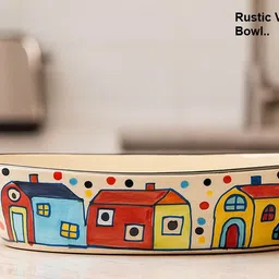 hindustani saudagar Rustic Village Charm Ceramic Bowl Set of 2(500ml Each) Soup Bowl Tray image 2