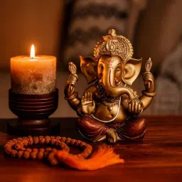 Ashnam Small Blessing Ganesha Decorative Showpiece - Gold & Red, 13.5cm-image-58