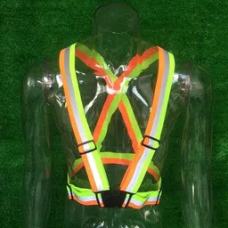 anian High Visibility Protective Safety Reflective Vest Belt Jacket, Night Cycling Reflector Strips Cross Belt Stripes Adjustable Vest - Orange & Green Safety Jacket image 2