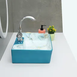sea shore Designer Table Top Vessel Sink Wash Basin For Bathroom (16 x 12 x 5.5 Inch) Counter Top image 4
