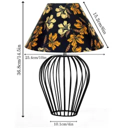 homesake Black Bedside Table Lamp with Geometric Metal Base and Fabric Shade, Wire Tulip with Iris Cone Shade image 2