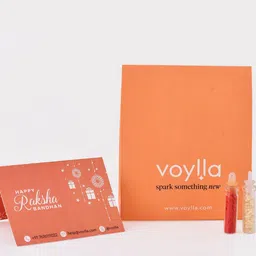 voylla Thread Peacock Feather Beaded Single Rakhi Mauli Thread Chawal Roli PackSet image 5