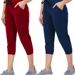 thirteen eleven Women Red, Dark Blue Capri-picture-24