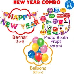zyozyique Multicolor New Year Party Decorations,Banner,Photo Booth Props & Balloons (Pack of 51) image 2