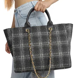 MINI WESST Checked Structured Tote Bag-picture-31