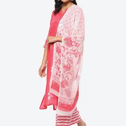 Biba Women Floral Printed Kurta with Palazzos & Dupatta image 2
