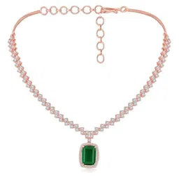 i jewels Rose Gold Plated Cubic Zirconia American Diamond Valentines Special Necklace With Drop Earrings Jewellery Set for Women image 4