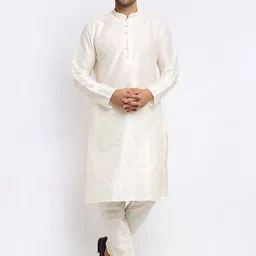 KRAFT INDIA Men Cream-Coloured Kurta & Churidar with Embroidered Nehru Jacket image 4